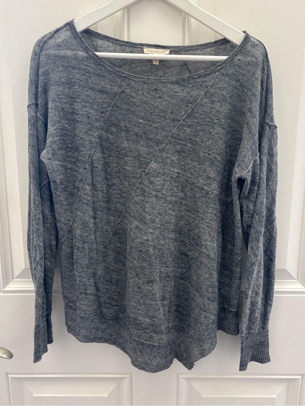 Eileen Fisher Gray Asymmetric Linen Sweater S